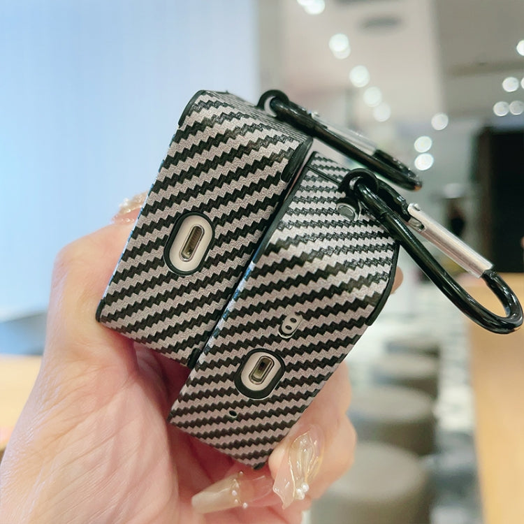 For AirPods Pro Carbon Fibre Texture PU Earbuds Box PC Case with Hook(Sky Blue) by buy2fix