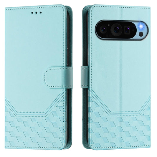 For Google Pixel 9 Pro XL Honeycomb Embossing RFID Leather Phone Case(Mint Green) by buy2fix