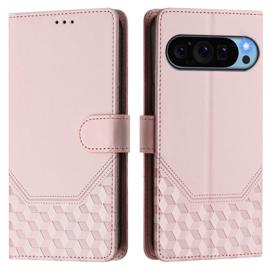 For Google Pixel 9 Pro XL Honeycomb Embossing RFID Leather Phone Case(Pink) by buy2fix