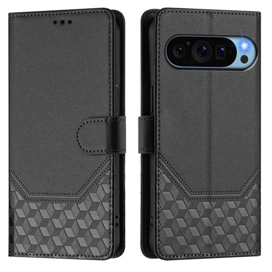 For Google Pixel 9 Pro XL Honeycomb Embossing RFID Leather Phone Case(Black) by buy2fix