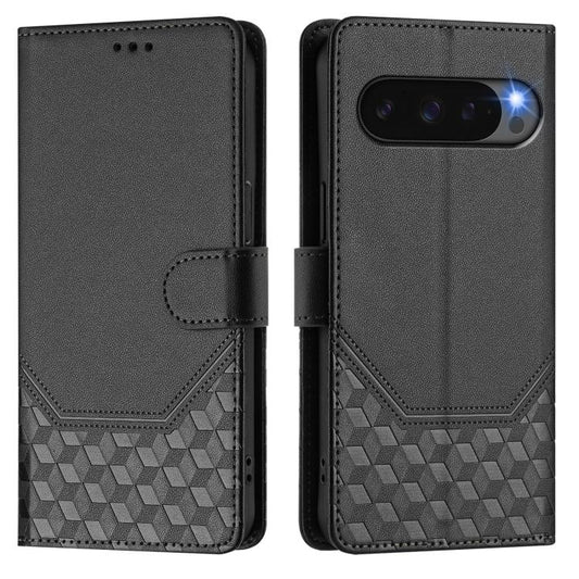 For Google Pixel 10 5G / 10 Pro 5G Global Honeycomb Embossing RFID Leather Phone Case(Black) - Google Cases by buy2fix | Online Shopping UK | buy2fix