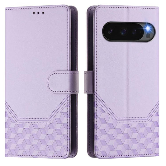 For Google Pixel 10 5G / 10 Pro 5G Global Honeycomb Embossing RFID Leather Phone Case(Light Purple) - Google Cases by buy2fix | Online Shopping UK | buy2fix