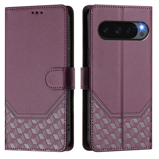 For Google Pixel 10 5G / 10 Pro 5G Global Honeycomb Embossing RFID Leather Phone Case(Violet) - Google Cases by buy2fix | Online Shopping UK | buy2fix