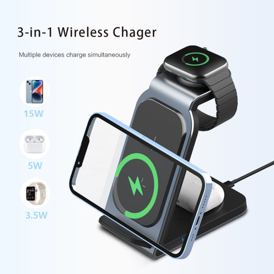 SW17 3 in 1 Metal Vertical Wireless Charger(Silver) by buy2fix