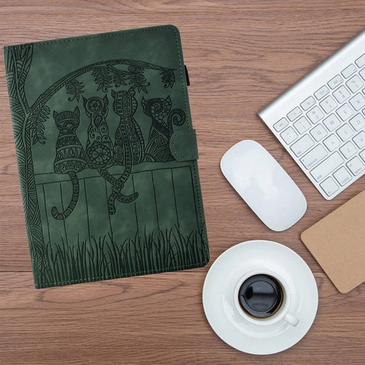 For Lenovo Tab M11 / Xiaoxin Pad 2024 Cats Embossed Leather Smart Tablet Case(Green) by buy2fix