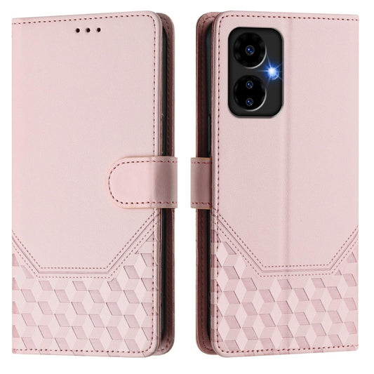 For Boost Mobile Celero 5G 2024 Honeycomb Embossing RFID Leather Phone Case(Pink) by buy2fix