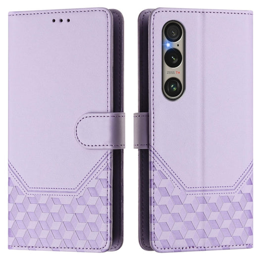 For Sony Xperia 1 VI 2024 Honeycomb Embossing RFID Leather Phone Case(Light Purple) by buy2fix