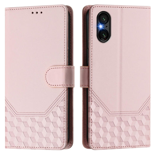 For Sony Xperia 5 VI 2024 Honeycomb Embossing RFID Leather Phone Case(Pink) by buy2fix