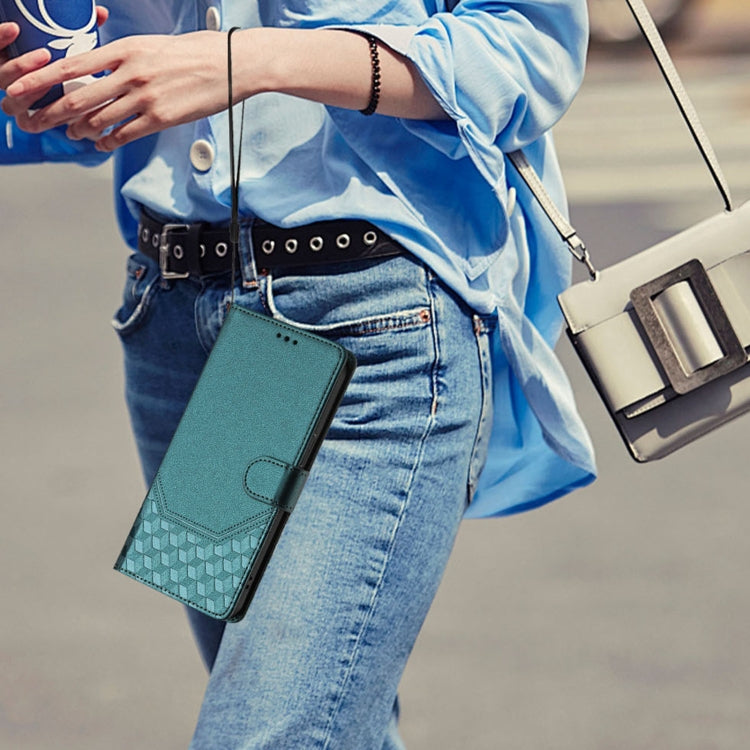 For Sony Xperia 5 VI 2024 Honeycomb Embossing RFID Leather Phone Case(Peacock Green) by buy2fix