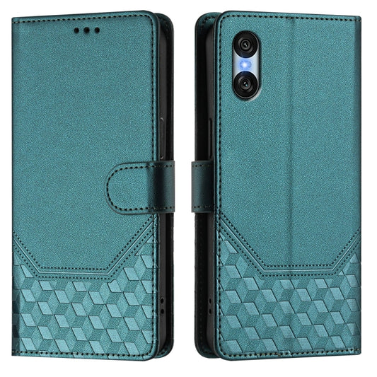 For Sony Xperia 10 VI 2024 Honeycomb Embossing RFID Leather Phone Case(Peacock Green) by buy2fix