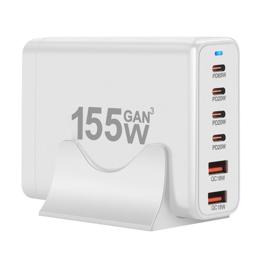 155W 4Type-C, 2USB 6-Ports Desktop Fast Charger, Plug Type:EU Plug(White) by buy2fix