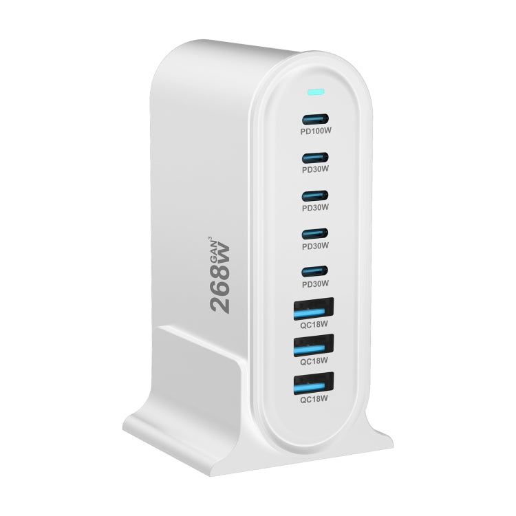 YMX-968 268W 5Type-C, 3USB 8-Ports Desktop Fast Charger, Plug Type:EU Plug(White) - Multifunction Charger by buy2fix | Online Shopping UK | buy2fix