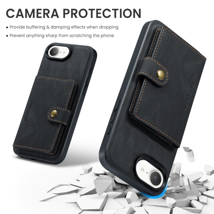 For iPhone 16e JEEHOOD J01 Retro Magnetic Detachable Wallet Phone Case(Black) - iPhone 16e Cases by JEEHOOD | Online Shopping UK | buy2fix