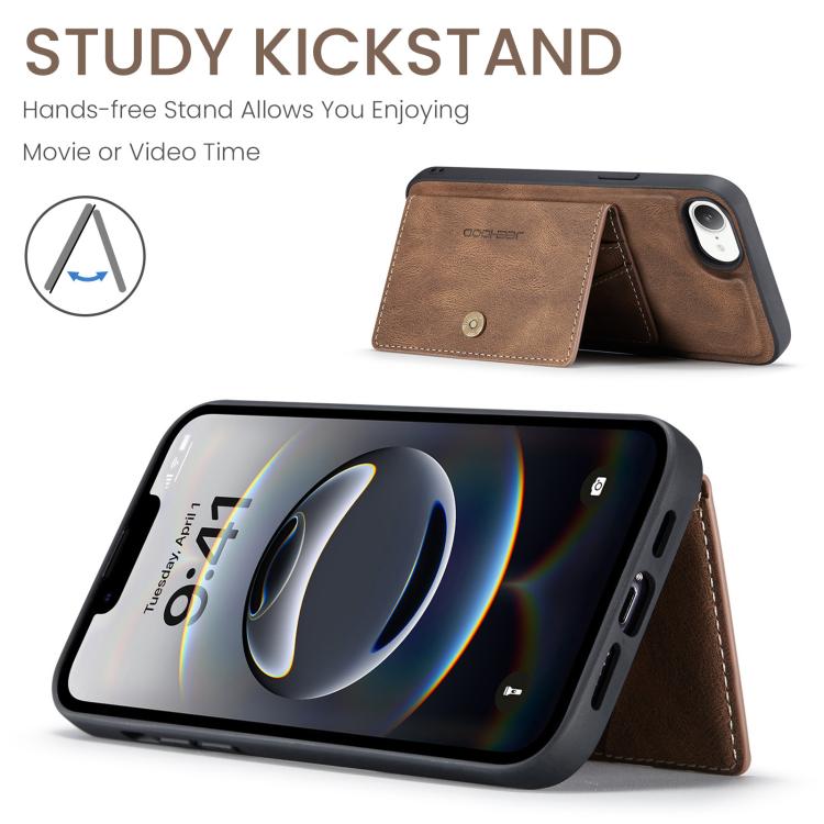 For iPhone 16e JEEHOOD J01 Retro Magnetic Detachable Wallet Phone Case(Brown) - iPhone 16e Cases by JEEHOOD | Online Shopping UK | buy2fix