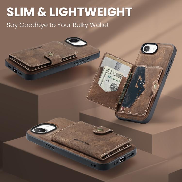 For iPhone 16e JEEHOOD J01 Retro Magnetic Detachable Wallet Phone Case(Brown) - iPhone 16e Cases by JEEHOOD | Online Shopping UK | buy2fix