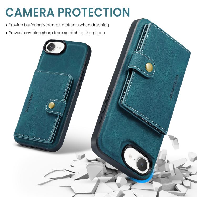 For iPhone 16e JEEHOOD J01 Retro Magnetic Detachable Wallet Phone Case(Blue) - iPhone 16e Cases by JEEHOOD | Online Shopping UK | buy2fix