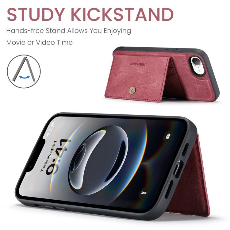 For iPhone 16e JEEHOOD J01 Retro Magnetic Detachable Wallet Phone Case(Red) - iPhone 16e Cases by JEEHOOD | Online Shopping UK | buy2fix