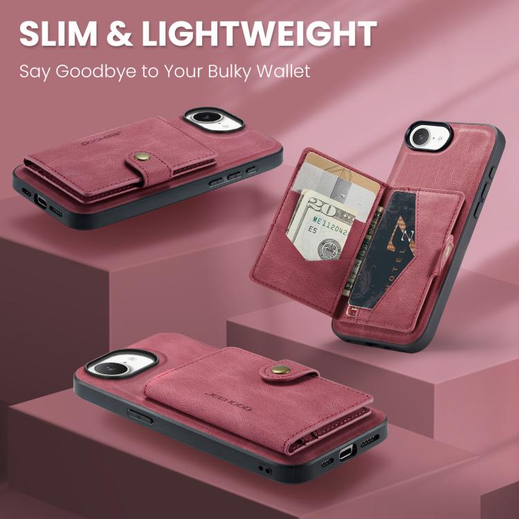 For iPhone 16e JEEHOOD J01 Retro Magnetic Detachable Wallet Phone Case(Red) - iPhone 16e Cases by JEEHOOD | Online Shopping UK | buy2fix