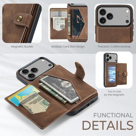 For iPhone 17 Pro Max JEEHOOD J01 Retro Magnetic Detachable Wallet Phone Case(Brown) - iPhone 17 Pro Max Cases by JEEHOOD | Online Shopping UK | buy2fix