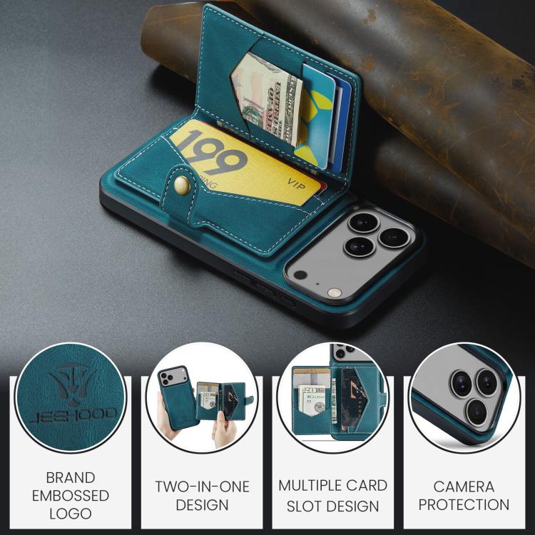 For iPhone 17 Pro Max JEEHOOD J01 Retro Magnetic Detachable Wallet Phone Case(Blue) - iPhone 17 Pro Max Cases by JEEHOOD | Online Shopping UK | buy2fix