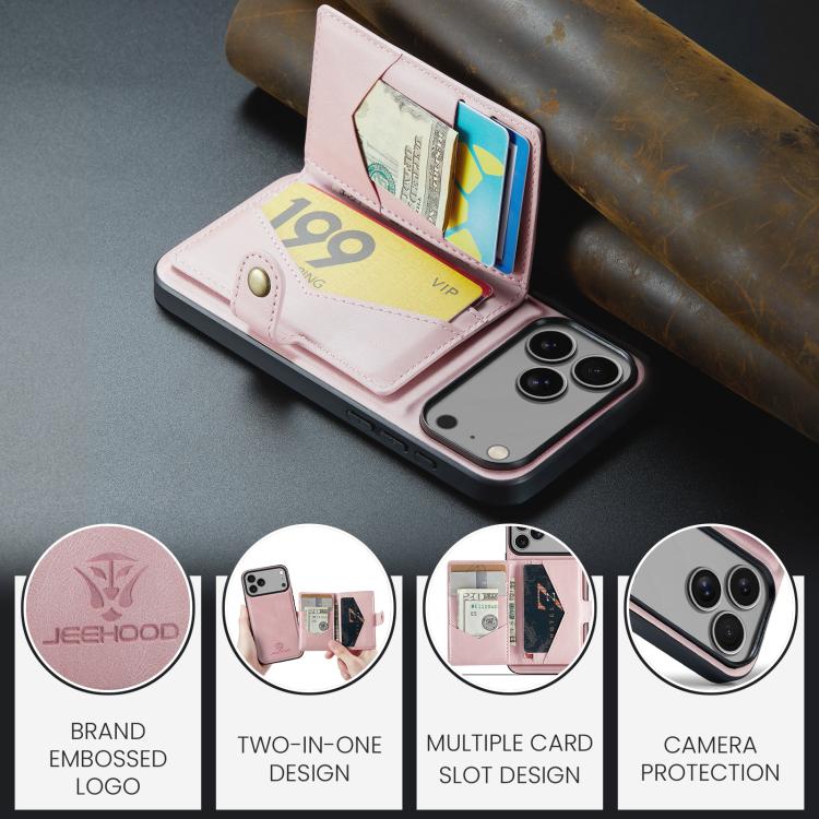 For iPhone 17 Pro Max JEEHOOD J01 Retro Magnetic Detachable Wallet Phone Case(Pink) - iPhone 17 Pro Max Cases by JEEHOOD | Online Shopping UK | buy2fix