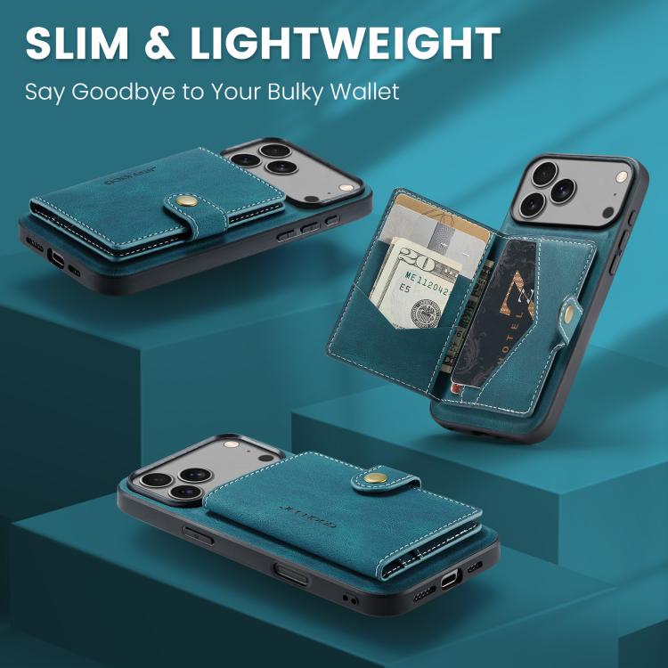 For iPhone 17 Pro JEEHOOD J01 Retro Magnetic Detachable Wallet Phone Case(Blue) - iPhone 17 Pro Cases by JEEHOOD | Online Shopping UK | buy2fix