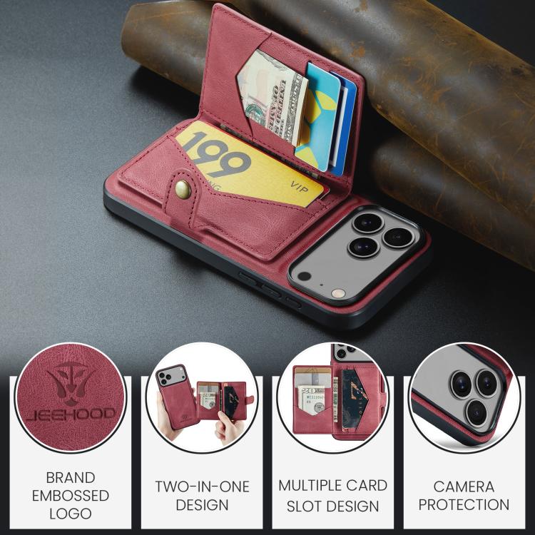 For iPhone 17 Pro JEEHOOD J01 Retro Magnetic Detachable Wallet Phone Case(Red) - iPhone 17 Pro Cases by JEEHOOD | Online Shopping UK | buy2fix