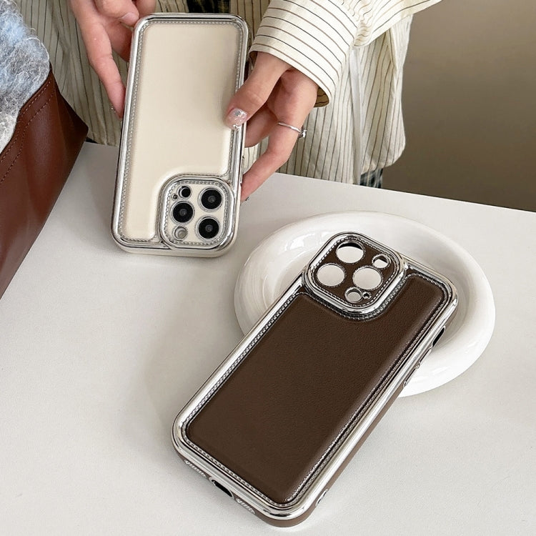 For iPhone 16 Pro Max Electroplated Edge Frosted Leather TPU Phone Case(Wine Red) by buy2fix