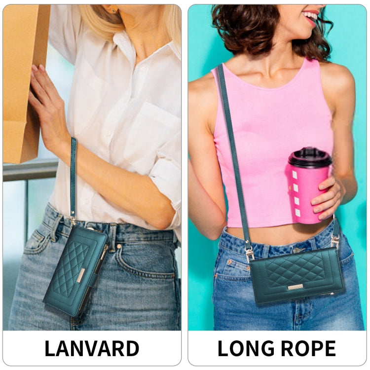 For iPhone 16 Pro Max Crossbody Zipper Wallet Rhombus Leather Phone Case(Green) by buy2fix