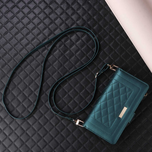 For iPhone 15 Pro Crossbody Zipper Wallet Rhombus Leather Phone Case(Green) - iPhone 15 Pro Cases by buy2fix | Online Shopping UK | buy2fix