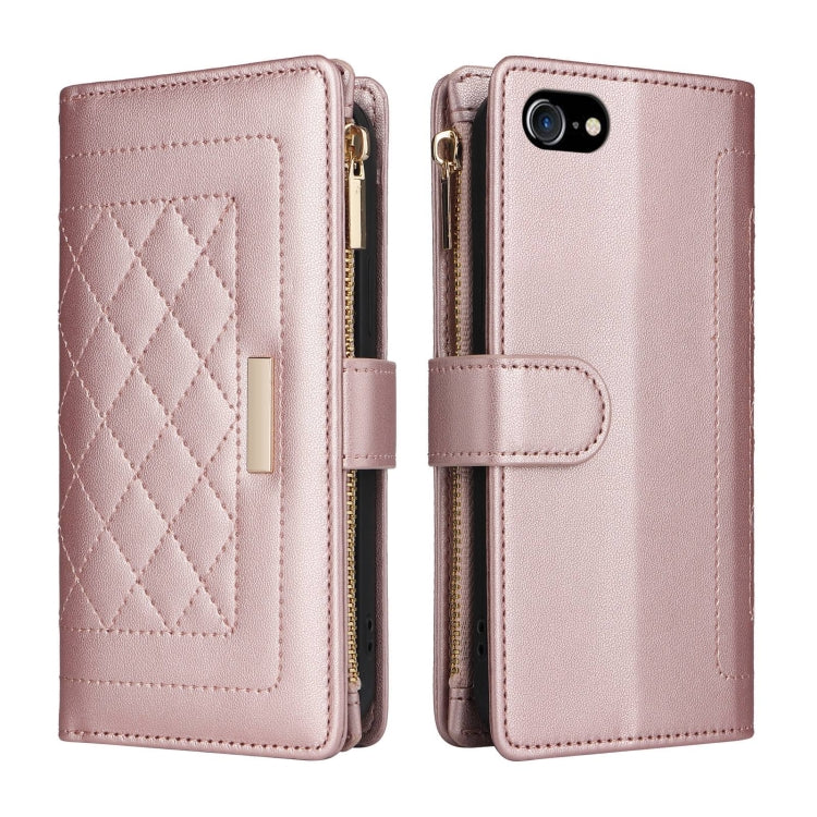 For iPhone 7 / 8 / SE 2022 Crossbody Zipper Wallet Rhombus Leather Phone Case(Rose Gold) - iPhone SE 2022 / 2020 / 8 / 7 Cases by buy2fix | Online Shopping UK | buy2fix