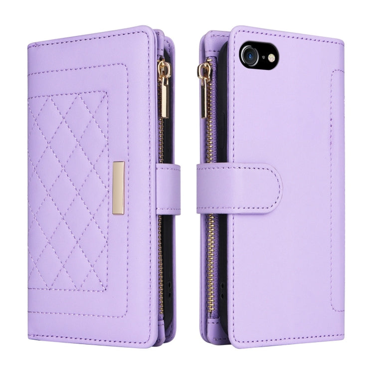 For iPhone 7 / 8 / SE 2022 Crossbody Zipper Wallet Rhombus Leather Phone Case(Purple) - iPhone SE 2022 / 2020 / 8 / 7 Cases by buy2fix | Online Shopping UK | buy2fix