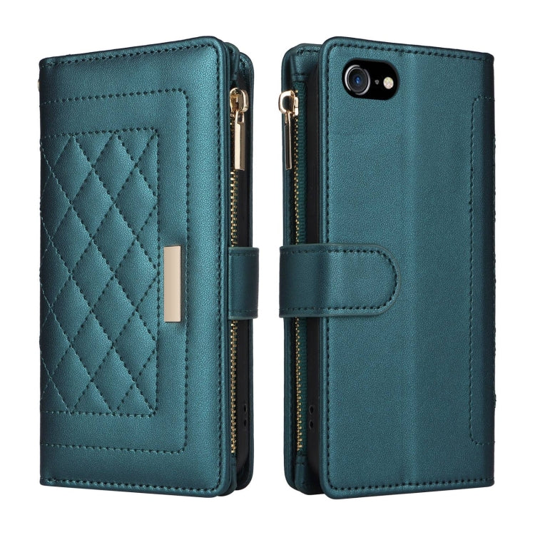 For iPhone 7 / 8 / SE 2022 Crossbody Zipper Wallet Rhombus Leather Phone Case(Green) - iPhone SE 2022 / 2020 / 8 / 7 Cases by buy2fix | Online Shopping UK | buy2fix