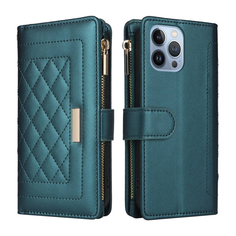 For iPhone 13 Pro Max Crossbody Zipper Wallet Rhombus Leather Phone Case(Green) - iPhone 13 Pro Max Cases by buy2fix | Online Shopping UK | buy2fix