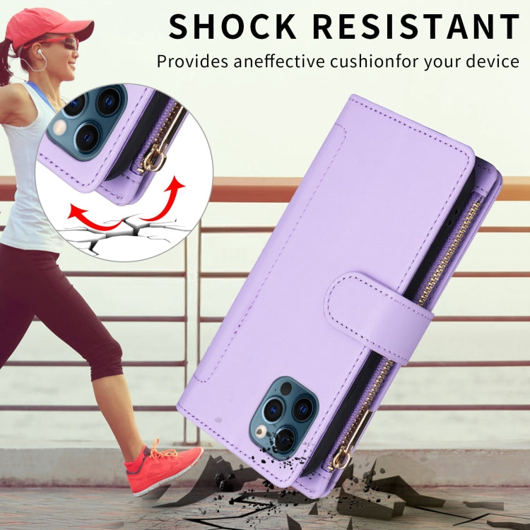 For iPhone 12 / 12 Pro Crossbody Zipper Wallet Rhombus Leather Phone Case(Purple) - iPhone 12 / 12 Pro Cases by buy2fix | Online Shopping UK | buy2fix