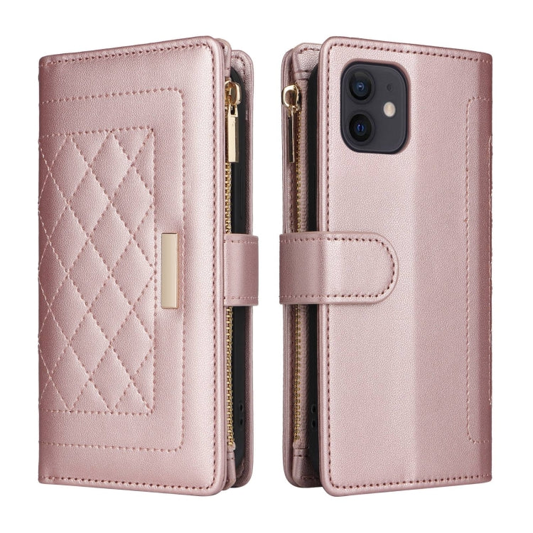 For iPhone 11 Crossbody Zipper Wallet Rhombus Leather Phone Case(Rose Gold) - iPhone 11 Cases by buy2fix | Online Shopping UK | buy2fix