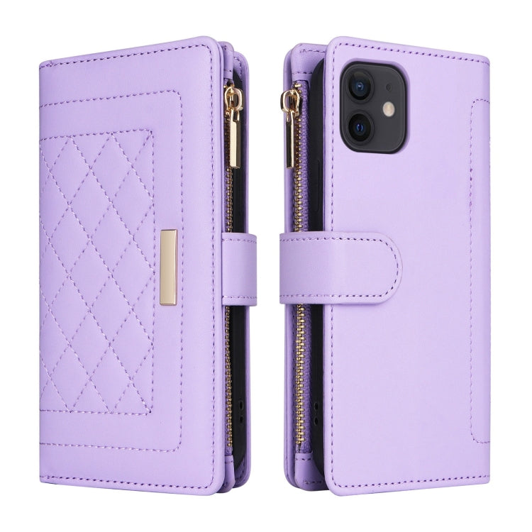 For iPhone 11 Crossbody Zipper Wallet Rhombus Leather Phone Case(Purple) - iPhone 11 Cases by buy2fix | Online Shopping UK | buy2fix