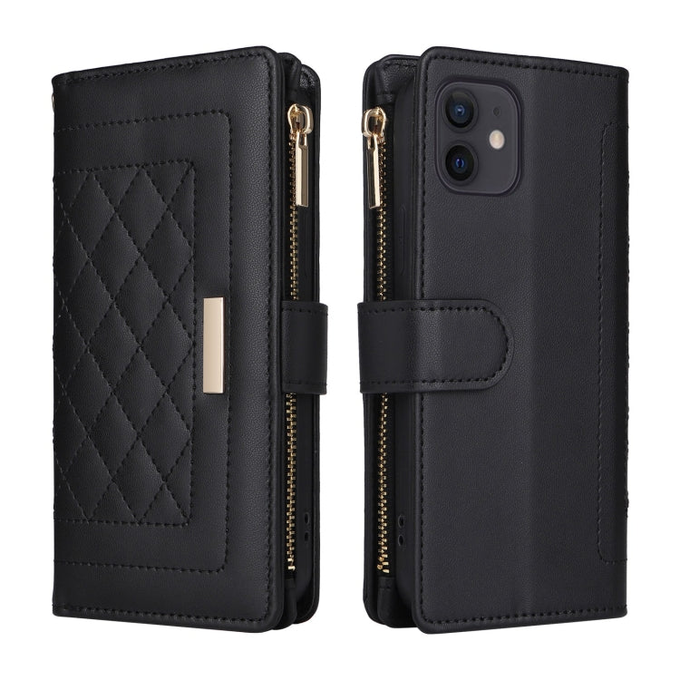 For iPhone 11 Crossbody Zipper Wallet Rhombus Leather Phone Case(Black) - iPhone 11 Cases by buy2fix | Online Shopping UK | buy2fix