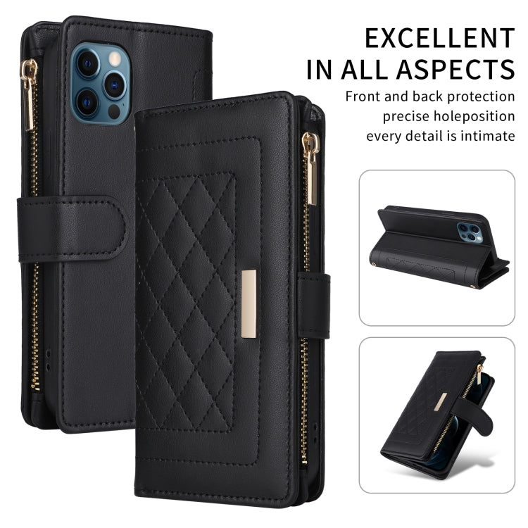 For iPhone 11 Pro Crossbody Zipper Wallet Rhombus Leather Phone Case(Black) - iPhone 11 Pro Cases by buy2fix | Online Shopping UK | buy2fix