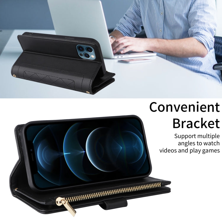 For iPhone 11 Pro Crossbody Zipper Wallet Rhombus Leather Phone Case(Black) - iPhone 11 Pro Cases by buy2fix | Online Shopping UK | buy2fix
