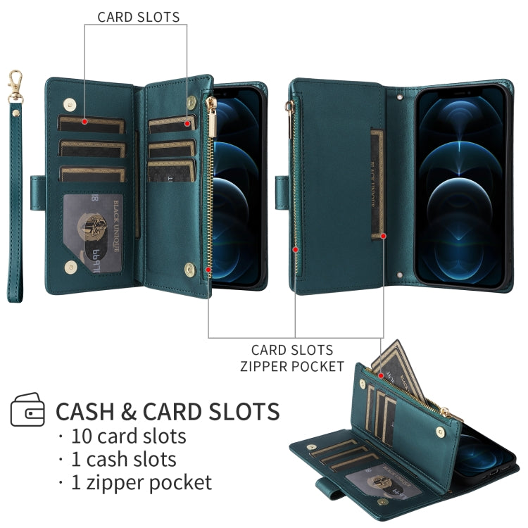 For iPhone 11 Pro Crossbody Zipper Wallet Rhombus Leather Phone Case(Green) - iPhone 11 Pro Cases by buy2fix | Online Shopping UK | buy2fix
