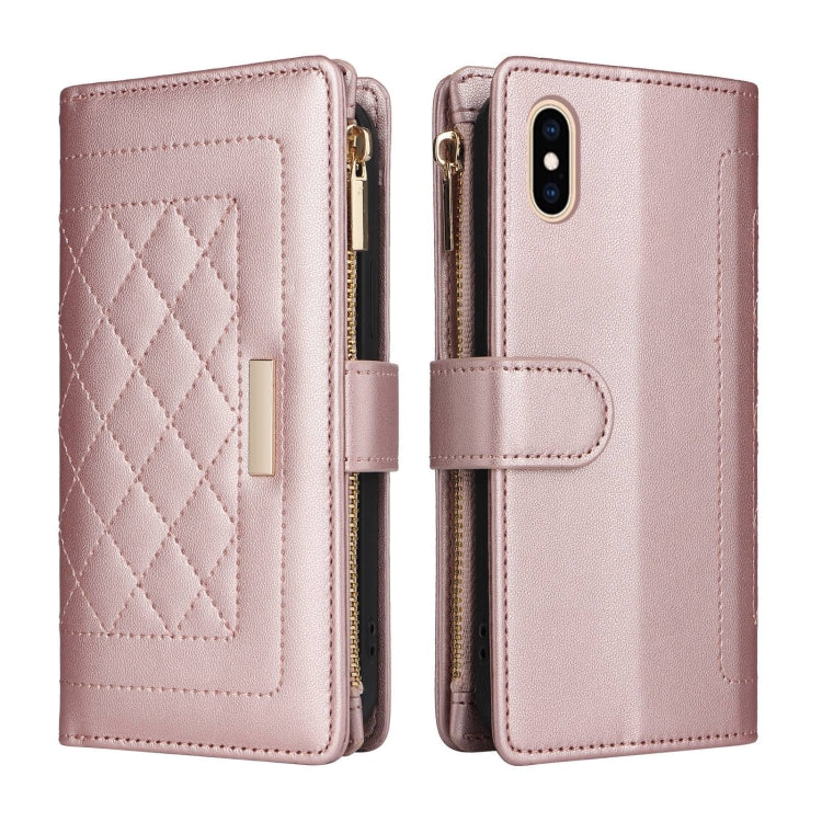 For iPhone X / XS Crossbody Zipper Wallet Rhombus Leather Phone Case(Rose Gold) - More iPhone Cases by buy2fix | Online Shopping UK | buy2fix