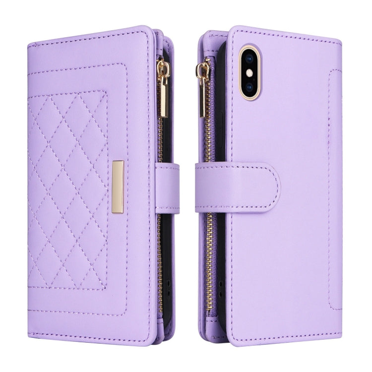 For iPhone X / XS Crossbody Zipper Wallet Rhombus Leather Phone Case(Purple) - More iPhone Cases by buy2fix | Online Shopping UK | buy2fix