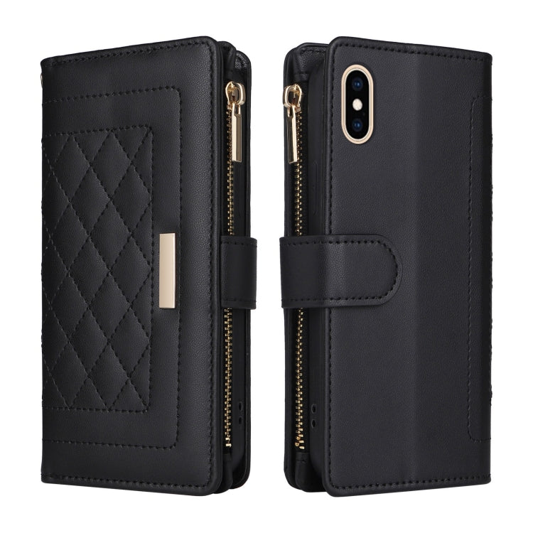 For iPhone X / XS Crossbody Zipper Wallet Rhombus Leather Phone Case(Black) - More iPhone Cases by buy2fix | Online Shopping UK | buy2fix
