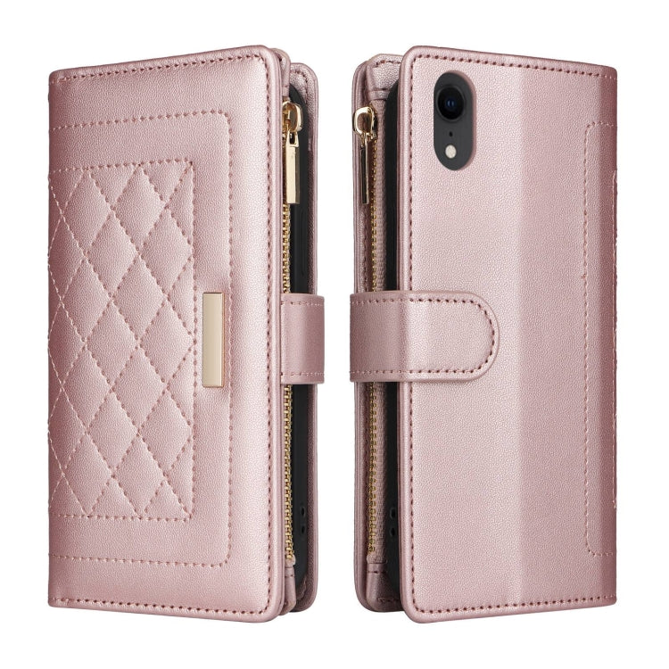 For iPhone XR Crossbody Zipper Wallet Rhombus Leather Phone Case(Rose Gold) - More iPhone Cases by buy2fix | Online Shopping UK | buy2fix