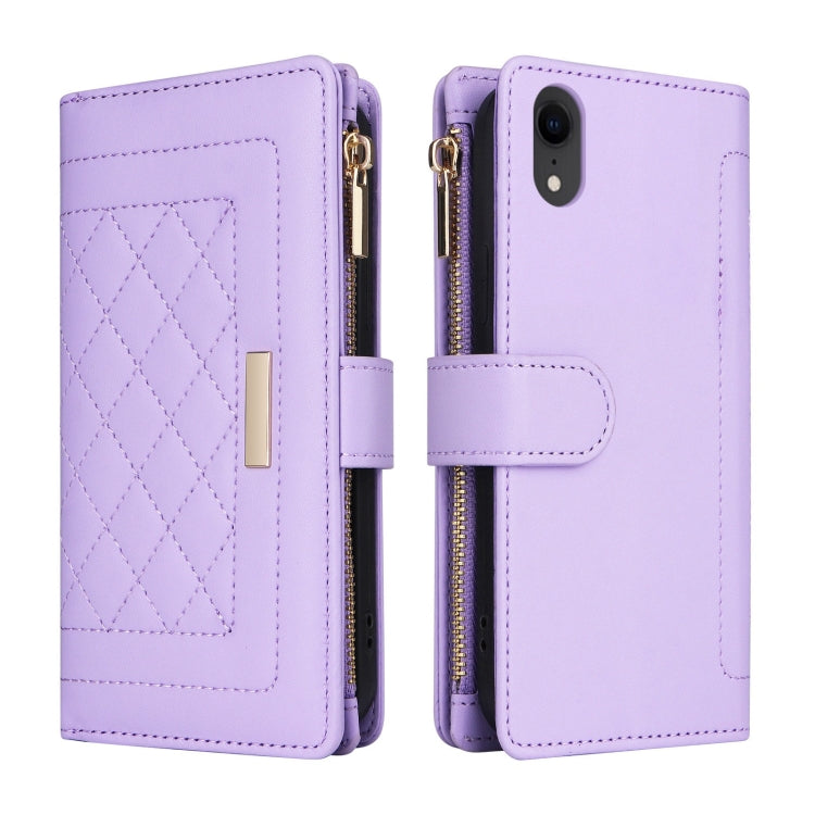 For iPhone XR Crossbody Zipper Wallet Rhombus Leather Phone Case(Purple) - More iPhone Cases by buy2fix | Online Shopping UK | buy2fix