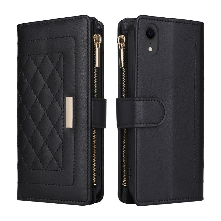 For iPhone XR Crossbody Zipper Wallet Rhombus Leather Phone Case(Black) - More iPhone Cases by buy2fix | Online Shopping UK | buy2fix