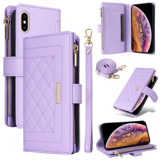 For iPhone XS Max Crossbody Zipper Wallet Rhombus Leather Phone Case(Purple) - More iPhone Cases by buy2fix | Online Shopping UK | buy2fix