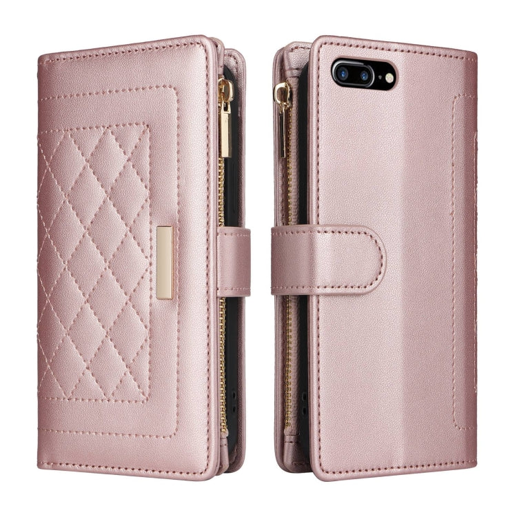 For iPhone 7 Plus / 8 Plus Crossbody Zipper Wallet Rhombus Leather Phone Case(Rose Gold) - More iPhone Cases by buy2fix | Online Shopping UK | buy2fix