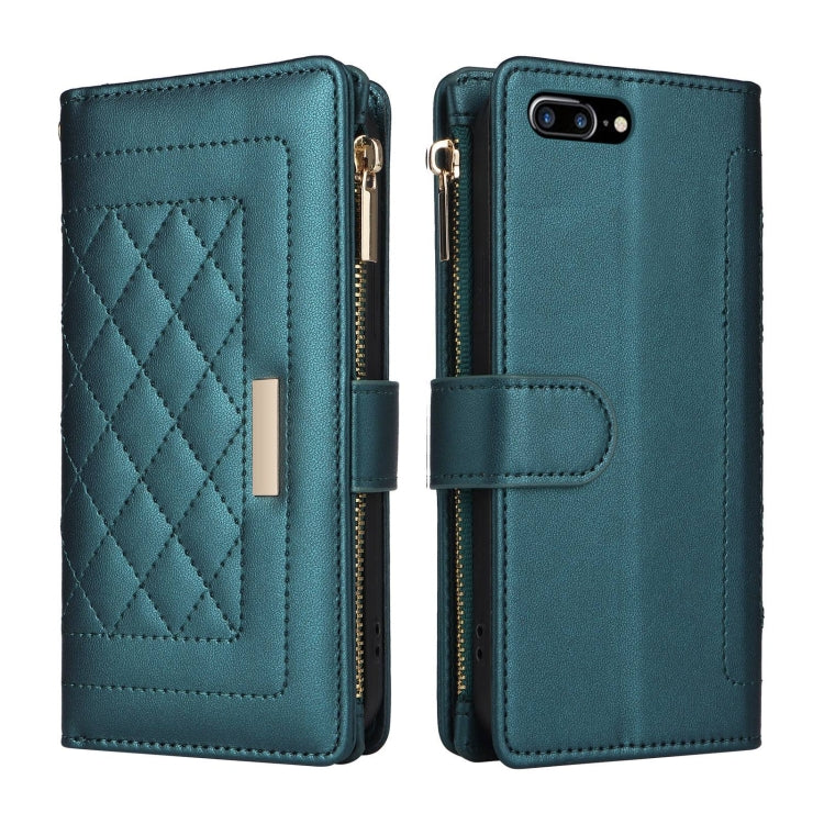 For iPhone 7 Plus / 8 Plus Crossbody Zipper Wallet Rhombus Leather Phone Case(Green) - More iPhone Cases by buy2fix | Online Shopping UK | buy2fix